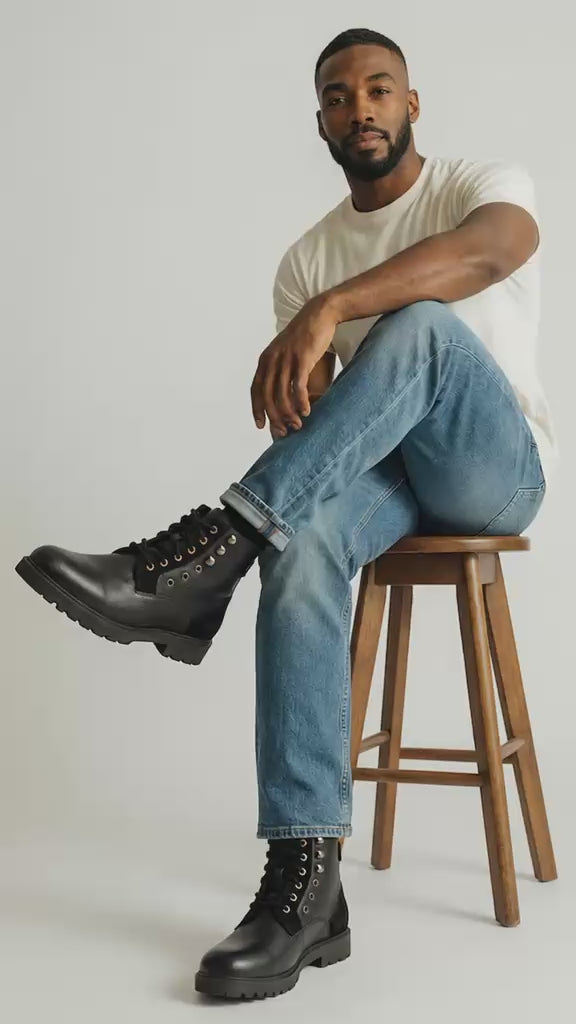 Vanguard black - Premium Leather Lace Up Boots